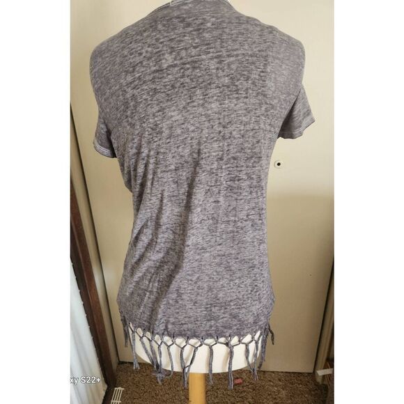 T64 Maurices 2 pc gray decorative silver-studded pattern tank and fringed kimono - Picture 5 of 11